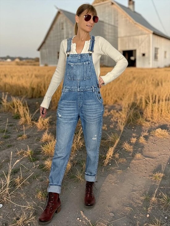 pistola Denim - Pistola Bailey Denim Overall XS Blue Straight Leg Distressed